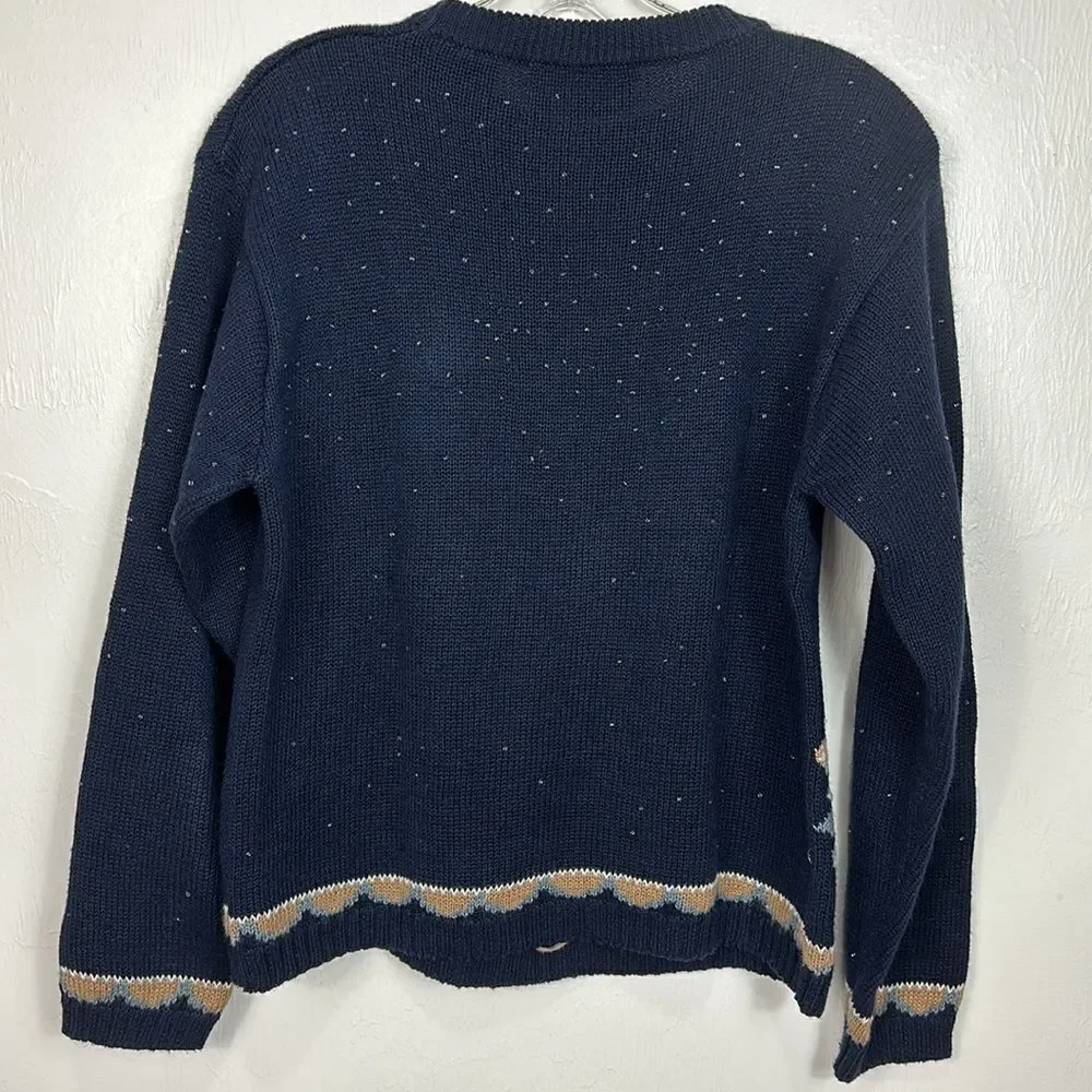 Carole Little Petites Vintage Floral Embroidery Beaded Pullover Sweater Size P
